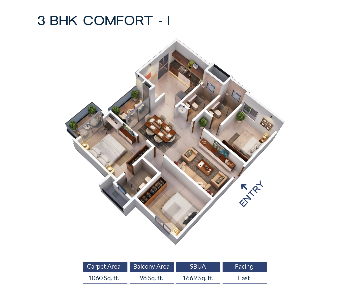 2 BHK Comfort Unit Plan 1
